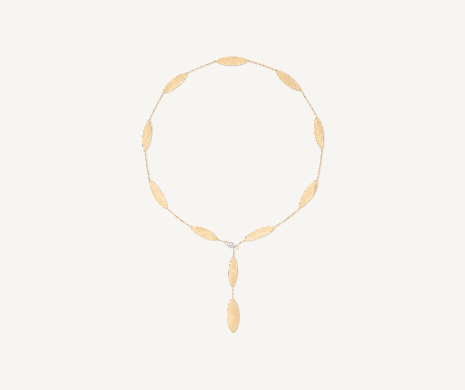 Lariat necklace with 18kt yellow gold leaves