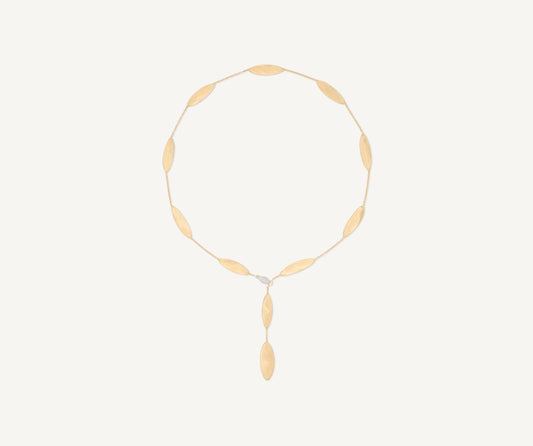 Lariat necklace with 18kt yellow gold leaves