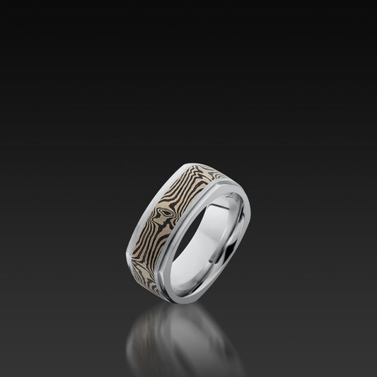 Cobalt Chrome Flat Band with White Gold and Mokume