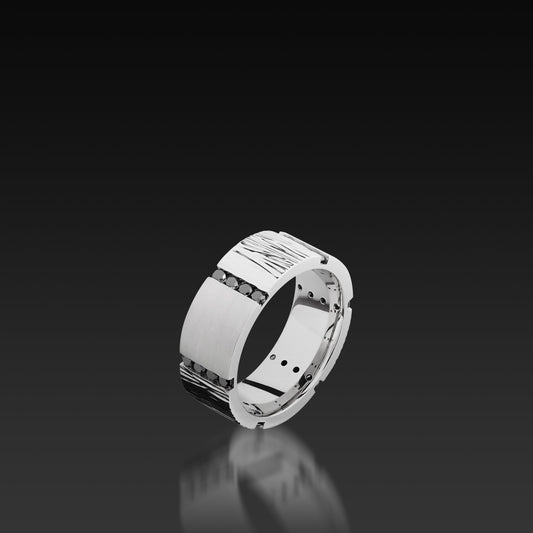 Cobalt Chrome Flat Band with Black Diamonds