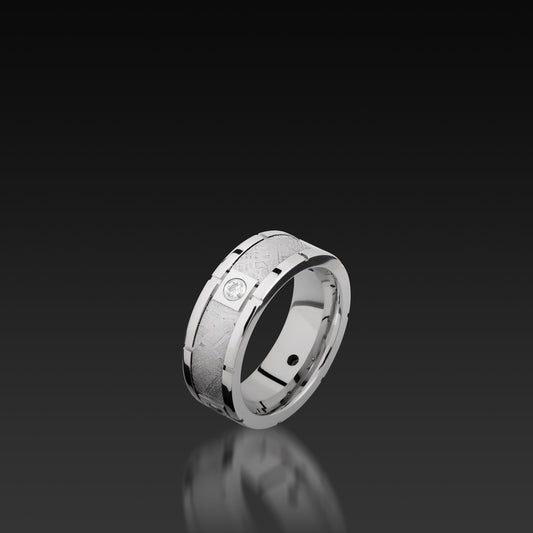 Cobalt Chrome Beveled Diamond Band with Meteorite