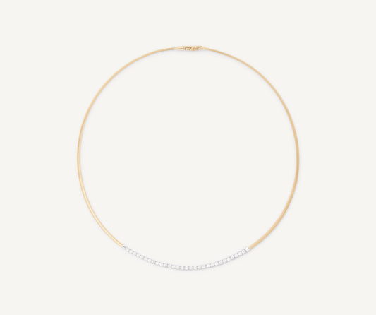 18K Yellow Gold Single Strand Coil Collar With Diamond Bar