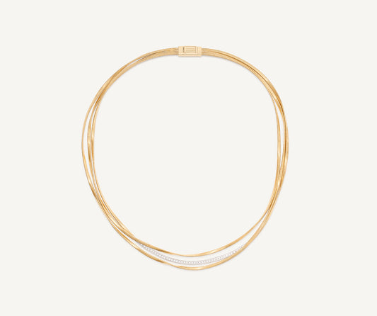 18kt yellow gold three-strand coil necklace with diamond bar