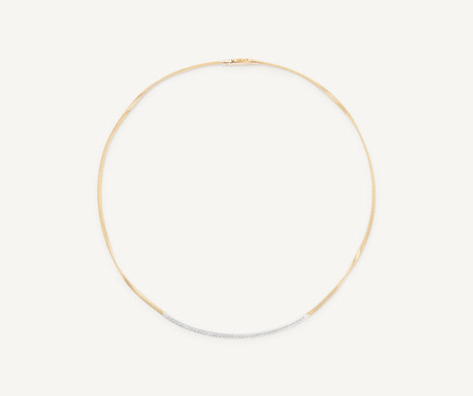 18kt yellow gold coil necklace with diamond bar