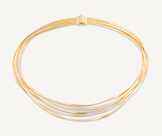 18kt yellow gold five-strand coil necklace with diamond bars