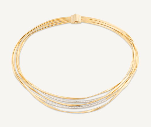 18kt yellow gold five-strand coil necklace with diamond bars