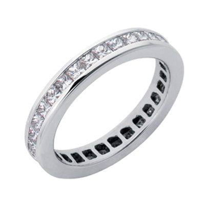This Band is available in 14K White Gold. There are a total of 39 stones. There are Princess with a total carat weight of 1.05 set in a setting.