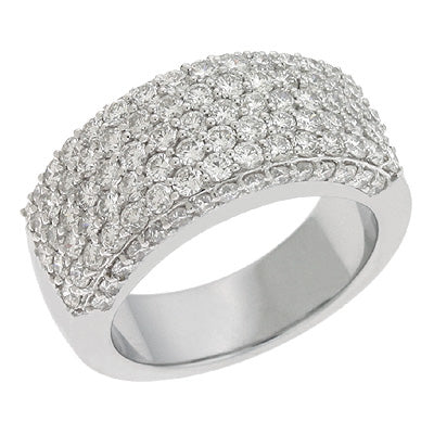 This Band is available in 14K White Gold. There are a total of 103 stones. There are Round with a total carat weight of 2.22 set in a setting.