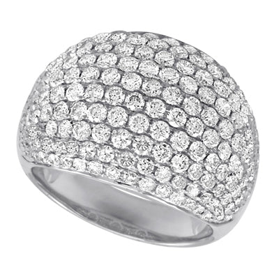 This Fashion Ring is available in 14K White Gold. There are a total of 195 stones. There are Rounds with a total carat weight of 3.15 set in a Micro Pave setting.