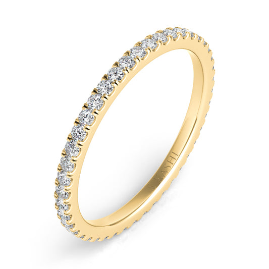 This Band is available in 14K Yellow Gold. There are a total of 38 stones. There are Round with a total carat weight of 0.37 set in a setting.