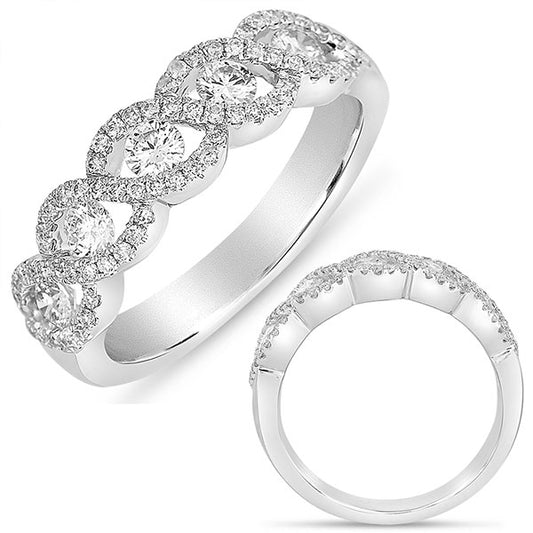 This Band is available in 14K White Gold. There are a total of 73 stones. There are Round with a total carat weight of 0.76 set in a Invisible Set|Micro Pave setting.