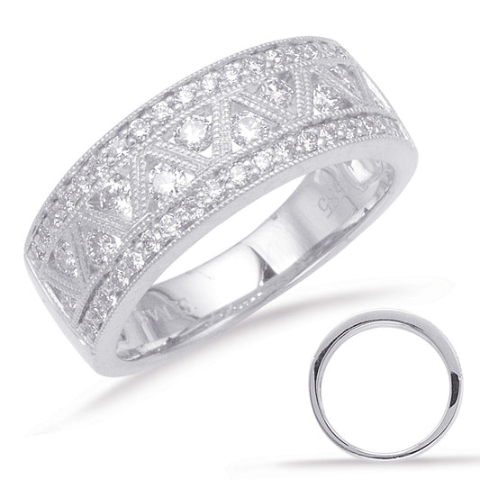This Fashion Ring is available in 14K White Gold. There are a total of 47 stones. There are Rounds with a total carat weight of 0.6 set in a setting.