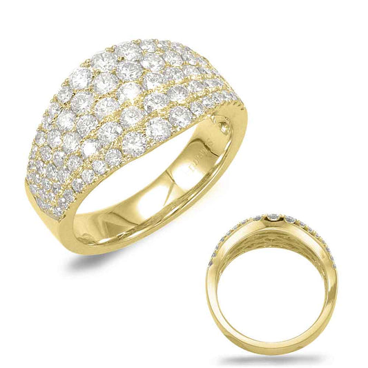 This Fashion Ring is available in 14K Yellow Gold. There are a total of 83 stones. There are Rounds with a total carat weight of 1.7 set in a Micro Pave setting.