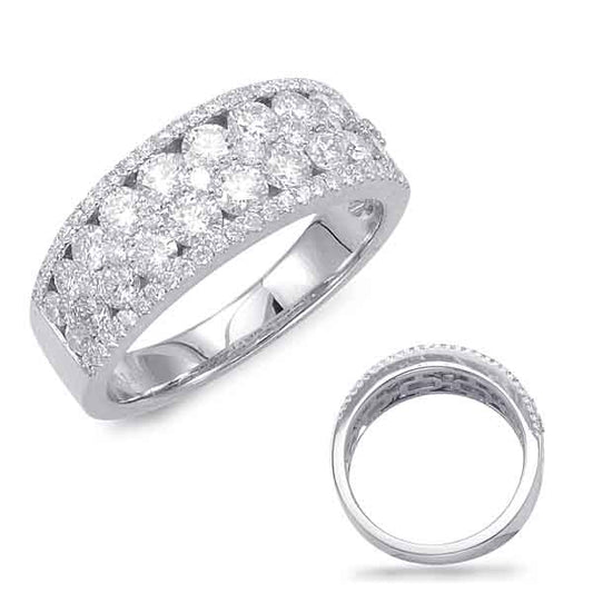 This Fashion Ring is available in 14K White Gold. There are a total of 88 stones. There are Rounds with a total carat weight of 1.7 set in a Micro Prong setting.