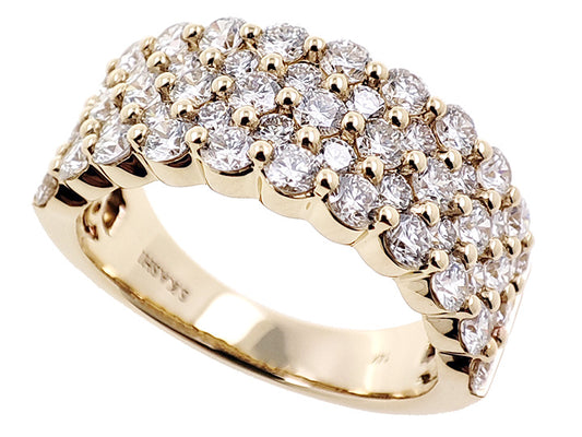 This Fashion Ring is available in 14K Yellow Gold. There are a total of 53 stones. There are Rounds with a total carat weight of 2.25 set in a Prong Set setting.