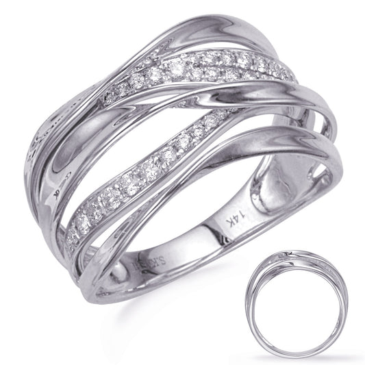 This Fashion Ring is available in 14K White Gold. There are a total of 37 stones. There are Rounds with a total carat weight of 0.34 set in a Micro Pave setting.