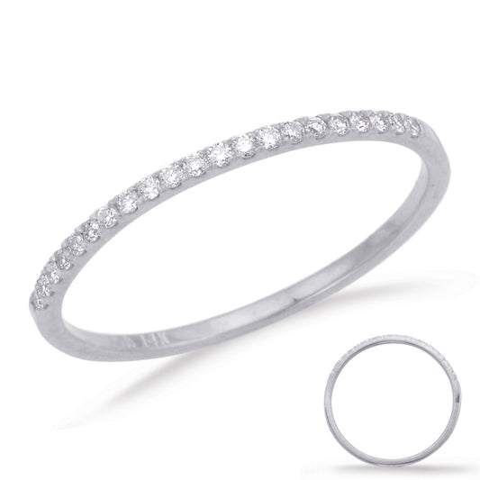 This Band is available in 14K White Gold. There are a total of 21 stones. There are Round with a total carat weight of 0.08 set in a Micro Prong setting.