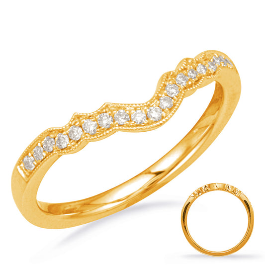 This Band is available in 14K Yellow Gold. There are a total of 19 stones. There are Round with a total carat weight of 0.13 set in a Micro Prong setting.