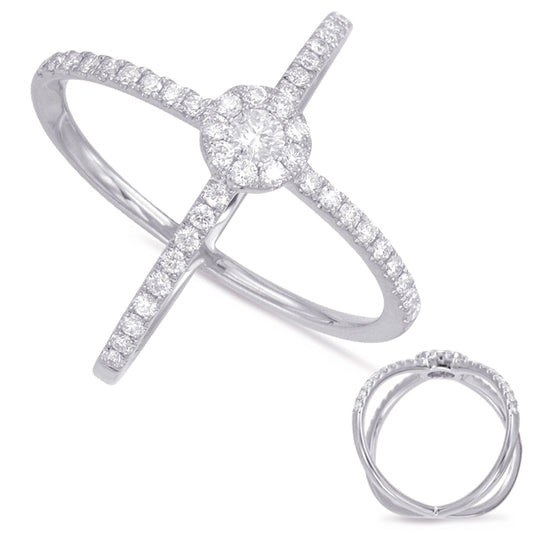 This Fashion Ring is available in 14K White Gold. There are a total of 46 stones. There are Rounds with a total carat weight of 0.68 set in a Micro Prong|Prong Set setting.