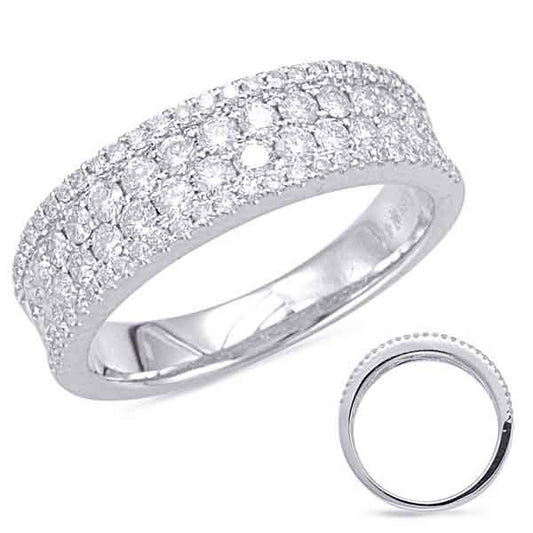 This Fashion Ring is available in 14K White Gold. There are a total of 89 stones. There are Rounds with a total carat weight of 0.86 set in a Micro Prong|Prong Set setting.