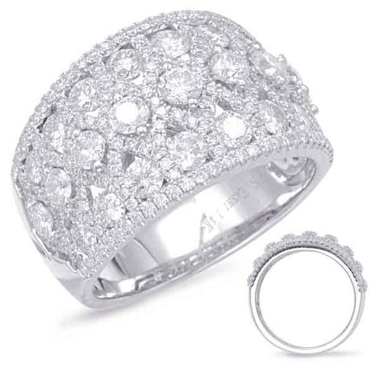 This Fashion Ring is available in 14K White Gold. There are a total of 231 stones. There are Rounds with a total carat weight of 2.14 set in a Channel Set|Micro Prong|Prong Set setting.