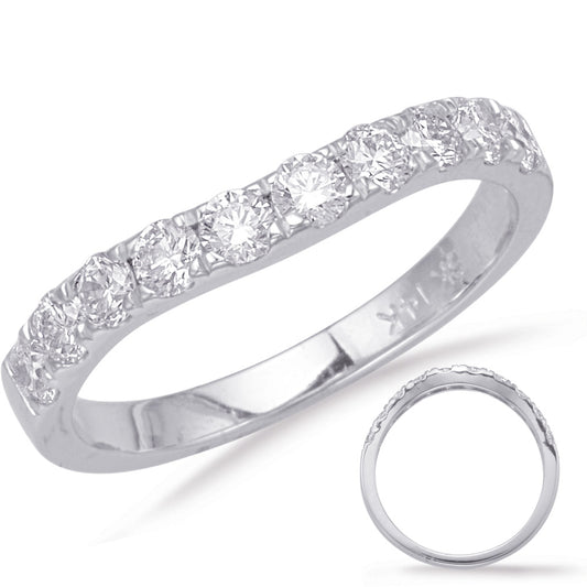 This Band is available in 14K White Gold. There are a total of 10 stones. There are Round with a total carat weight of 0.83 set in a Micro Prong setting.