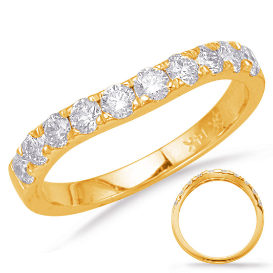 This Band is available in 14K Yellow Gold. There are a total of 10 stones. There are Round with a total carat weight of 0.83 set in a Micro Prong setting.