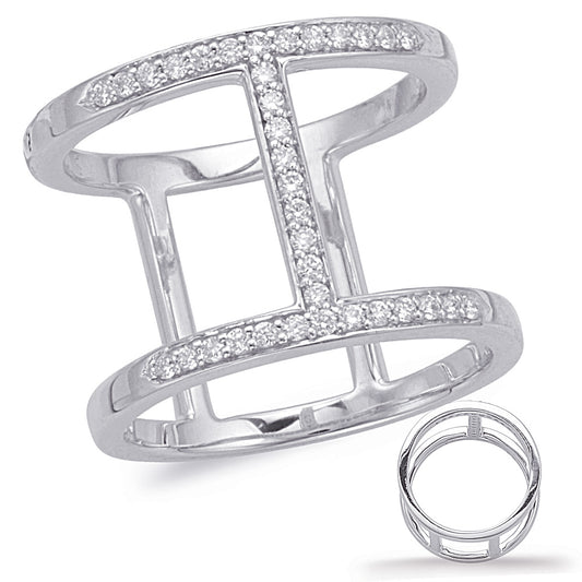 This Fashion Ring is available in 14K White Gold. There are a total of 35 stones. There are Rounds with a total carat weight of 0.24 set in a Micro Prong|Shared Prongs setting.