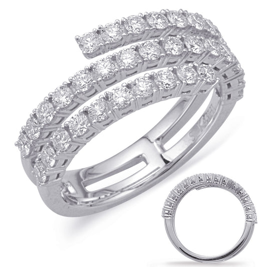 This Fashion Ring is available in 14K White Gold. There are a total of 35 stones. There are Rounds with a total carat weight of 1.02 set in a Micro Prong setting.