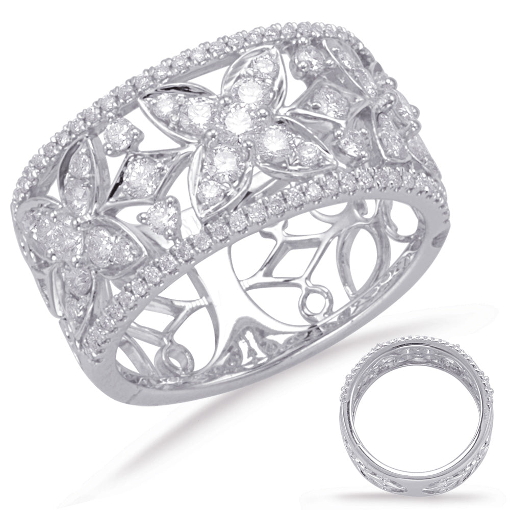 This Fashion Ring is available in 14K White Gold. There are a total of 91 stones. There are Rounds with a total carat weight of 1.03 set in a Micro Prong|Prong Set setting.
