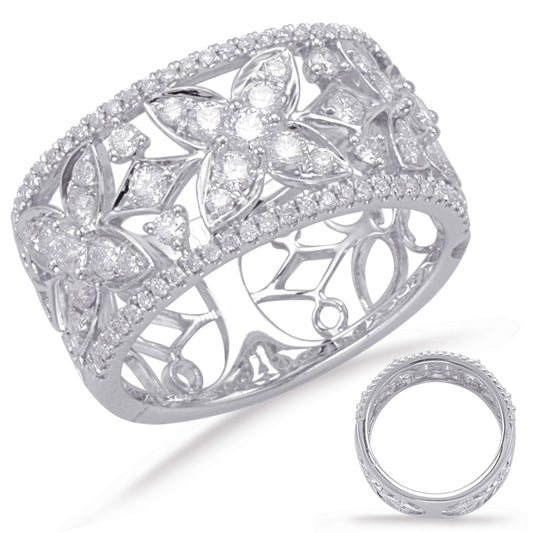 This Fashion Ring is available in 14K White Gold. There are a total of 91 stones. There are Rounds with a total carat weight of 1.03 set in a Micro Prong|Prong Set setting.