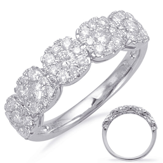 This Fashion Ring is available in 14K White Gold. There are a total of 45 stones. There are Rounds with a total carat weight of 0.76 set in a Micro Prong|Prong Set setting.