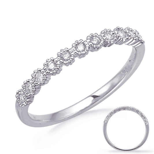 This Fashion Ring is available in 14K White Gold. There are a total of 11 stones. There are Rounds with a total carat weight of 0.13 set in a Bezel Set setting.