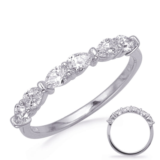 This Band is available in 14K White Gold. There are a total of 6 stones. There are Pear Shape with a total carat weight of 0.78 set in a setting.