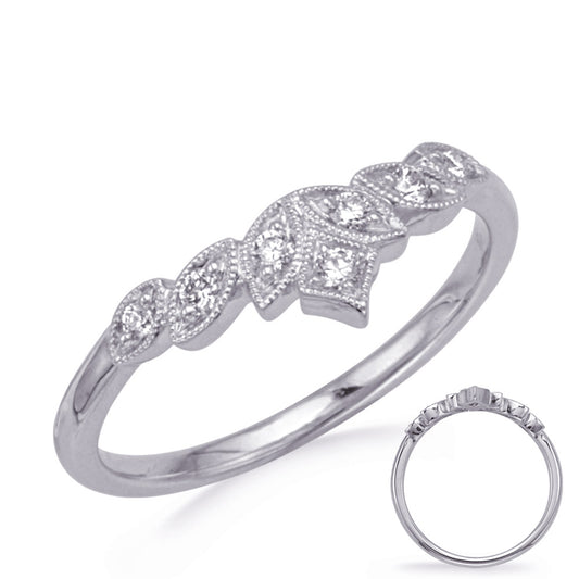 This Fashion Ring is available in 14K White Gold. There are a total of 7 stones. There are Rounds with a total carat weight of 0.12 set in a Micro Prong setting.