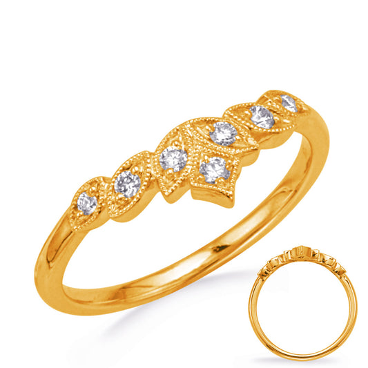 This Fashion Ring is available in 14K Yellow Gold. There are a total of 7 stones. There are Rounds with a total carat weight of 0.12 set in a Micro Prong setting.