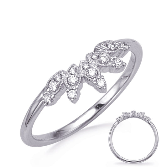 This Fashion Ring is available in 14K White Gold. There are a total of 15 stones. There are Rounds with a total carat weight of 0.11 set in a Micro Prong setting.