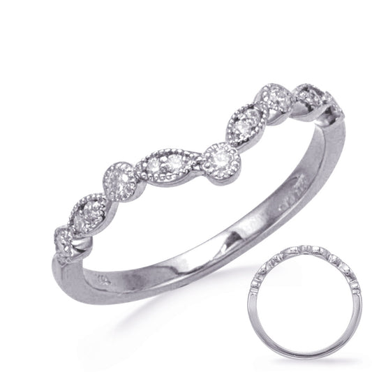 This Band is available in 14K White Gold. There are a total of 13 stones. There are Round with a total carat weight of 0.14 set in a Bezel Set|Micro Prong setting.