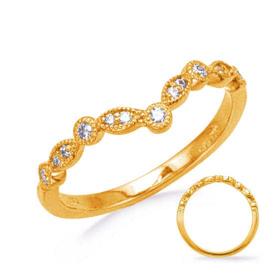 This Band is available in 14K Yellow Gold. There are a total of 13 stones. There are Round with a total carat weight of 0.14 set in a Bezel Set|Micro Prong setting.