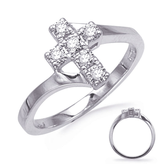 This Fashion Ring is available in 14K White Gold. There are a total of 6 stones. There are Rounds with a total carat weight of 0.35 set in a  setting.