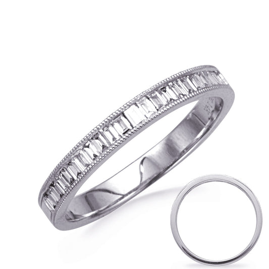 This Band is available in 14K White Gold. There are a total of 22 stones. There are Baguette with a total carat weight of 0.33 set in a Channel Set setting.