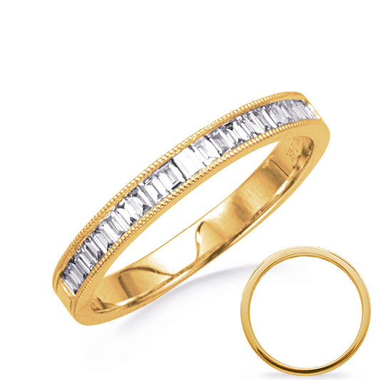 This Band is available in 14K Yellow Gold. There are a total of 22 stones. There are Baguette with a total carat weight of 0.33 set in a Channel Set setting.