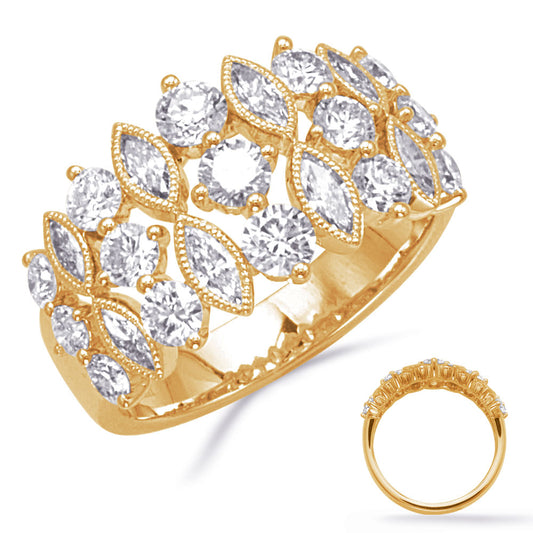 This Fashion Ring is available in 14K Yellow Gold. There are a total of 23 stones. There are Marquise with a total carat weight of 0.53 set in a Bezel Set|Prong Set setting.There are Rounds stones with a total carat weight of 1.32 set in a Bezel Set|Prong Set.