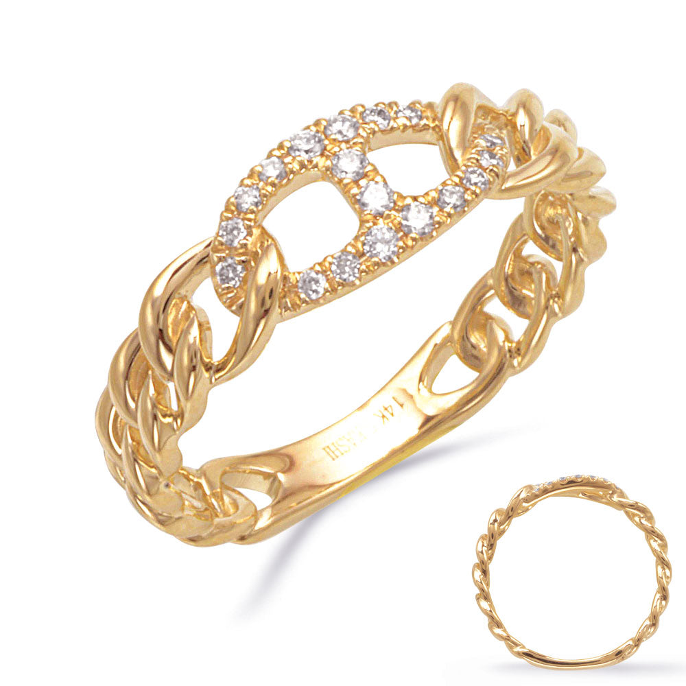 This Fashion Ring is available in 14K Yellow Gold. There are a total of 18 stones. There are Rounds with a total carat weight of 0.17 set in a Micro Prong setting.