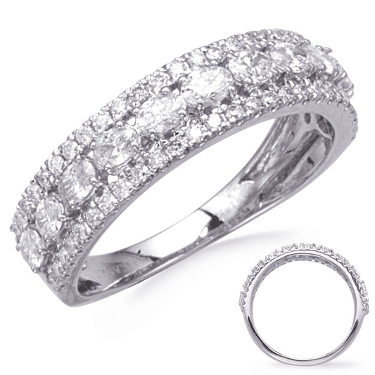 This Fashion Ring is available in 14K White Gold. There are a total of 63 stones. There are Oval with a total carat weight of 0.6 set in a Micro Prong|Prong Set setting.There are Rounds stones with a total carat weight of 0.32 set in a Micro Prong|Prong Set.