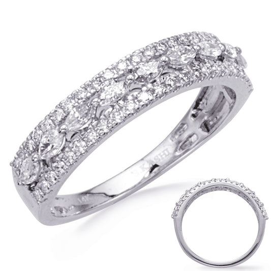 This Fashion Ring is available in 14K White Gold. There are a total of 55 stones. There are Marquise with a total carat weight of 0.35 set in a Micro Prong|Prong Set setting.There are Rounds stones with a total carat weight of 0.27 set in a Micro Prong|Prong Set.
