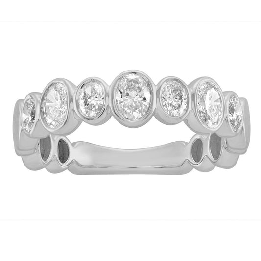 This Fashion Ring is available in 14K White Gold. There are a total of 7 stones. There are Oval with a total carat weight of 0.78 set in a Bezel Set setting.