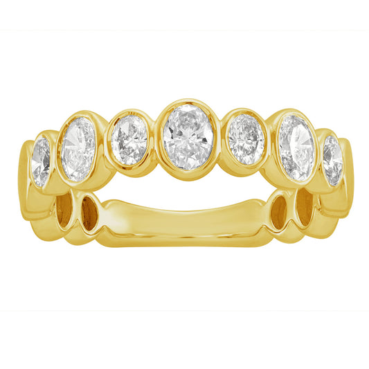 This Fashion Ring is available in 14K Yellow Gold. There are a total of 7 stones. There are Oval with a total carat weight of 0.78 set in a Bezel Set setting.