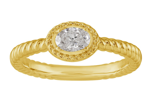 This Fashion Ring is available in 14K Yellow Gold. There are a total of 1 stones. There are Oval with a total carat weight of 0.32 set in a Bezel Set setting.