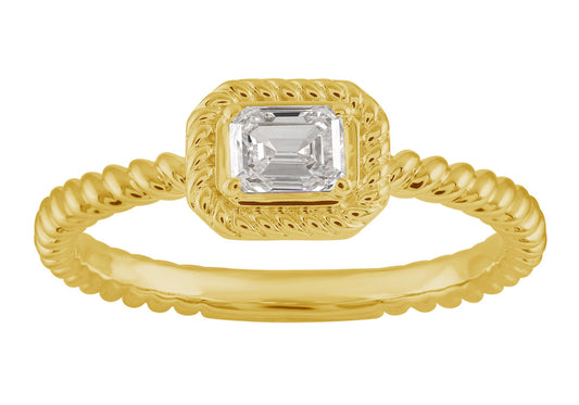 This Fashion Ring is available in 14K Yellow Gold. There are a total of 1 stones. There are Emerald Cut with a total carat weight of 0.31 set in a Bezel Set setting.